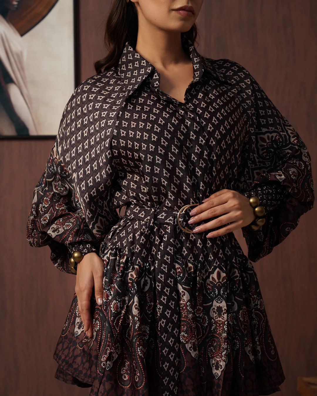 Brown paisley frill dress - Image 12