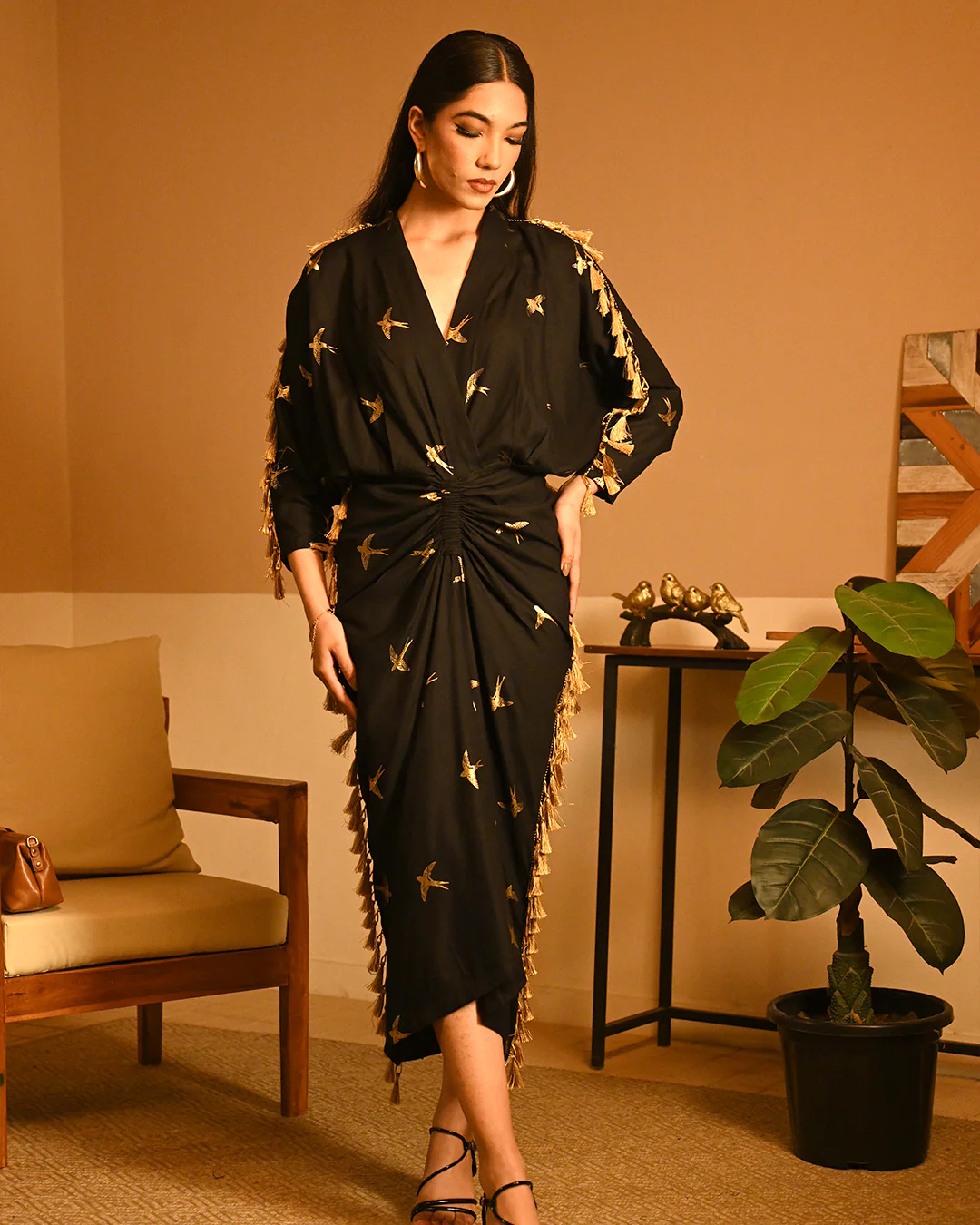 Gold Bird Foil Drape dress - Image 7