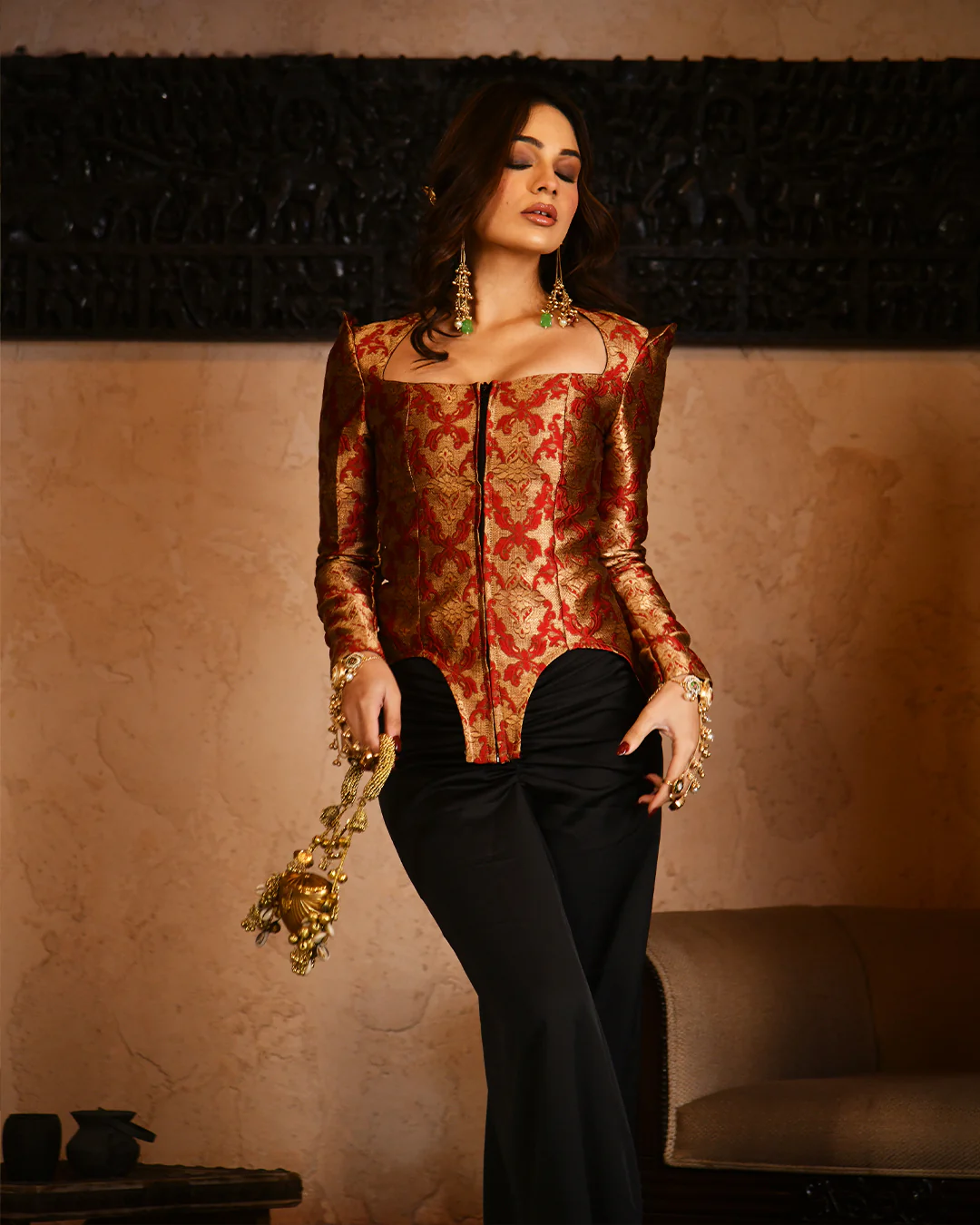 Red brocade corset set - Image 12