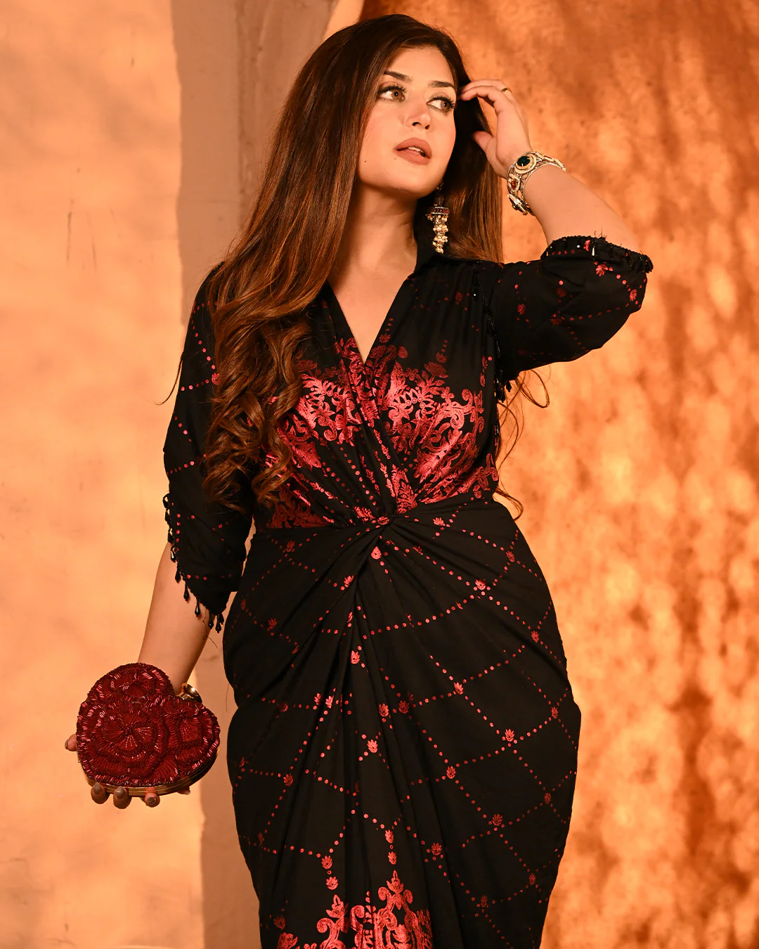 Red salma-sitara shirtdress - Image 6