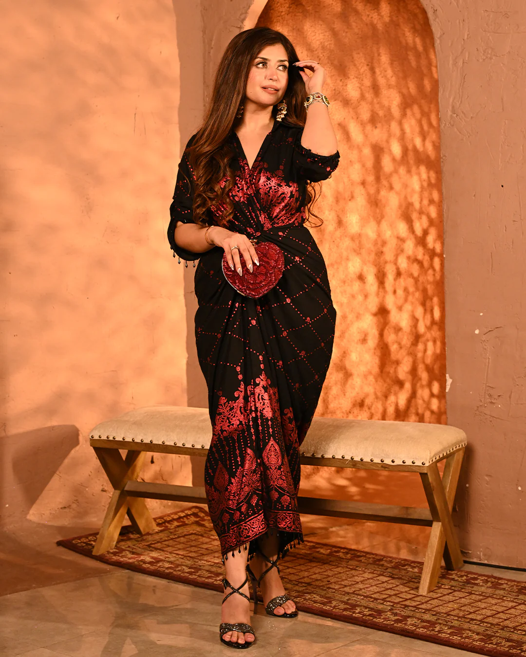 Red salma-sitara shirtdress - Image 7