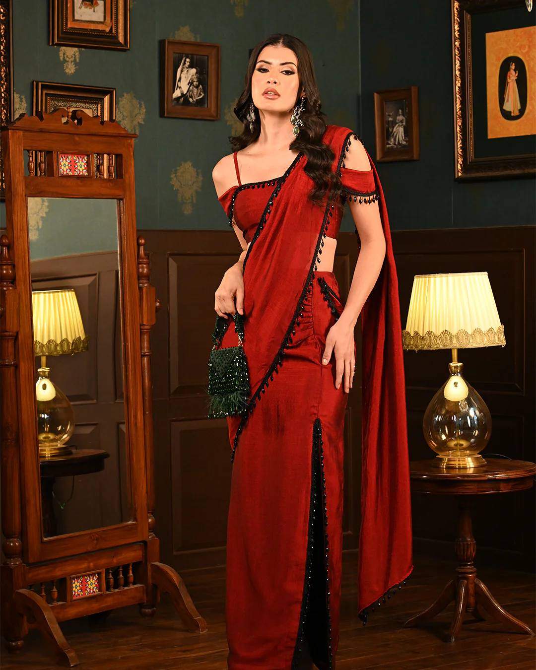 Red Slit Saree coord - Image 13