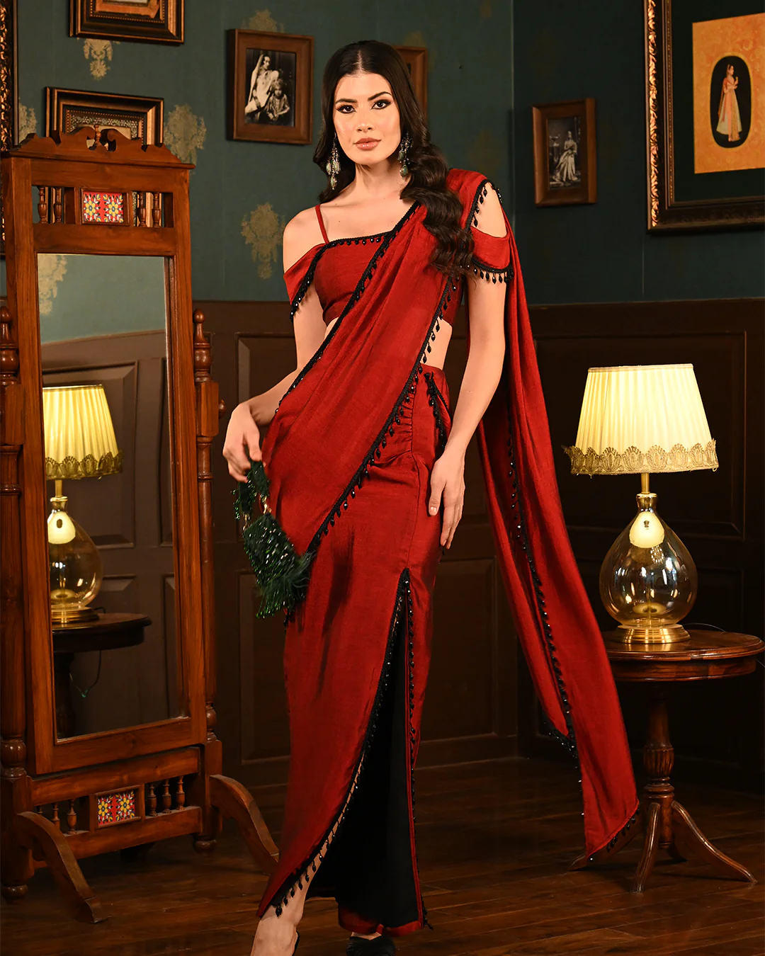Red Slit Saree coord - Image 14
