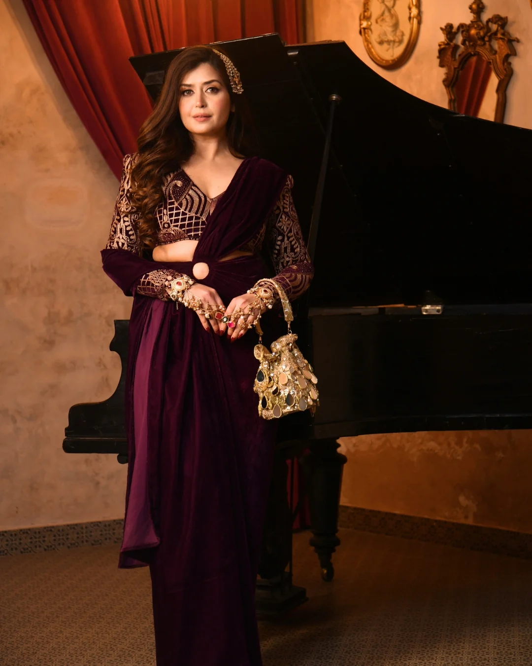 Violet Velvet Saree - Image 8